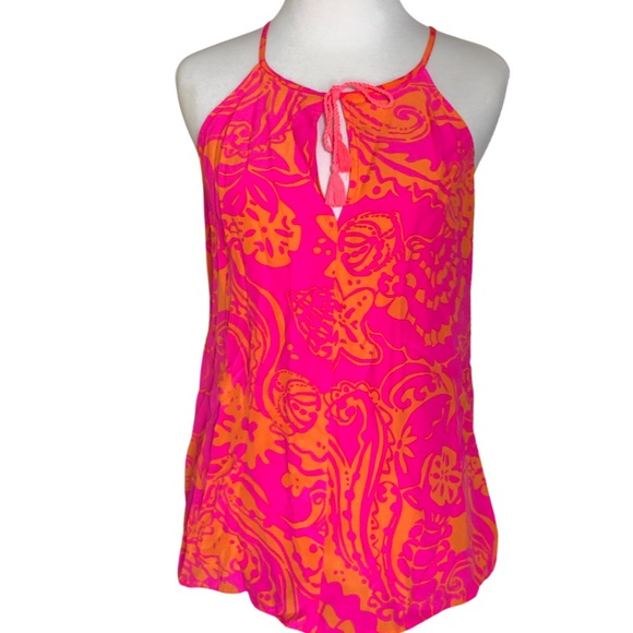 Lilly Pulitzer Tops - Lilly Pulitzer halter top XS hot pink and orange